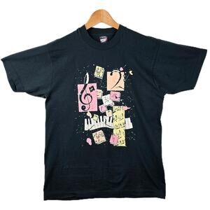 Vintage Piano Keys Music Notes Mens Shirt Large 90s Single Stitch USA Made